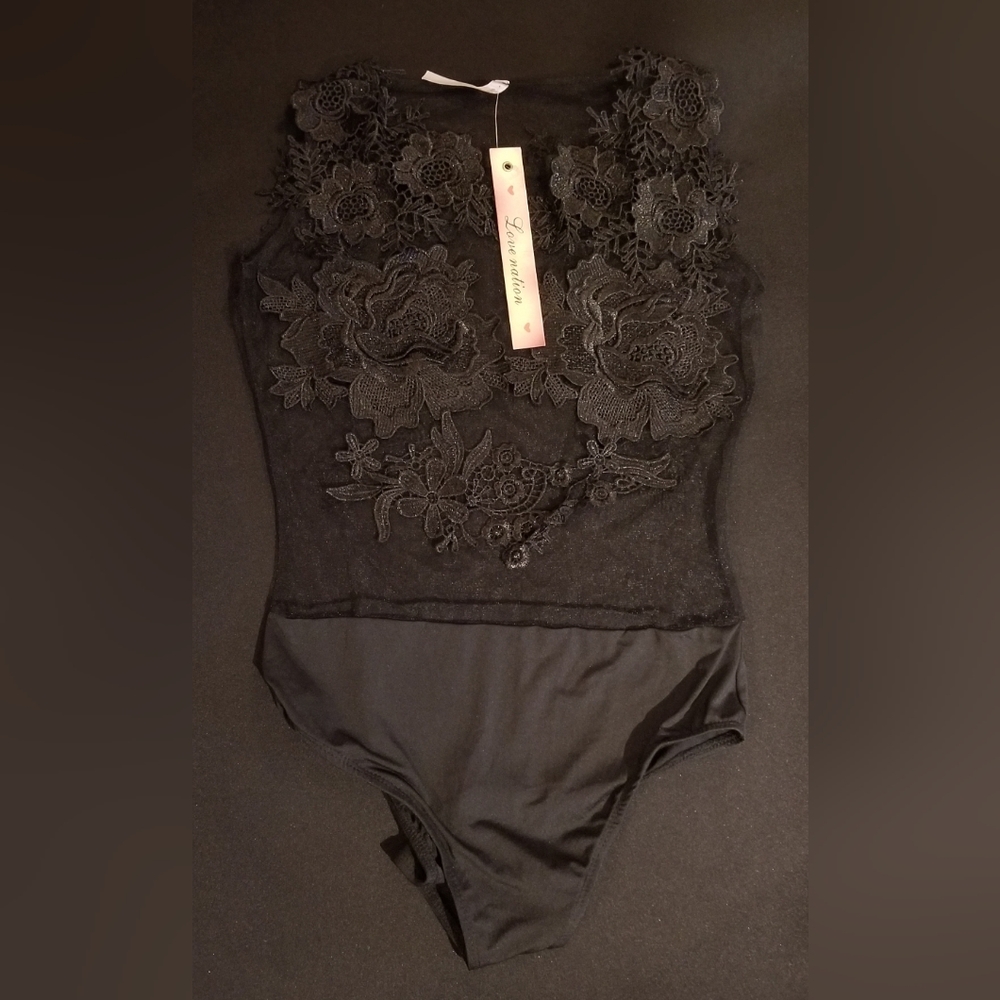 Love Nation black lace body suit, small.